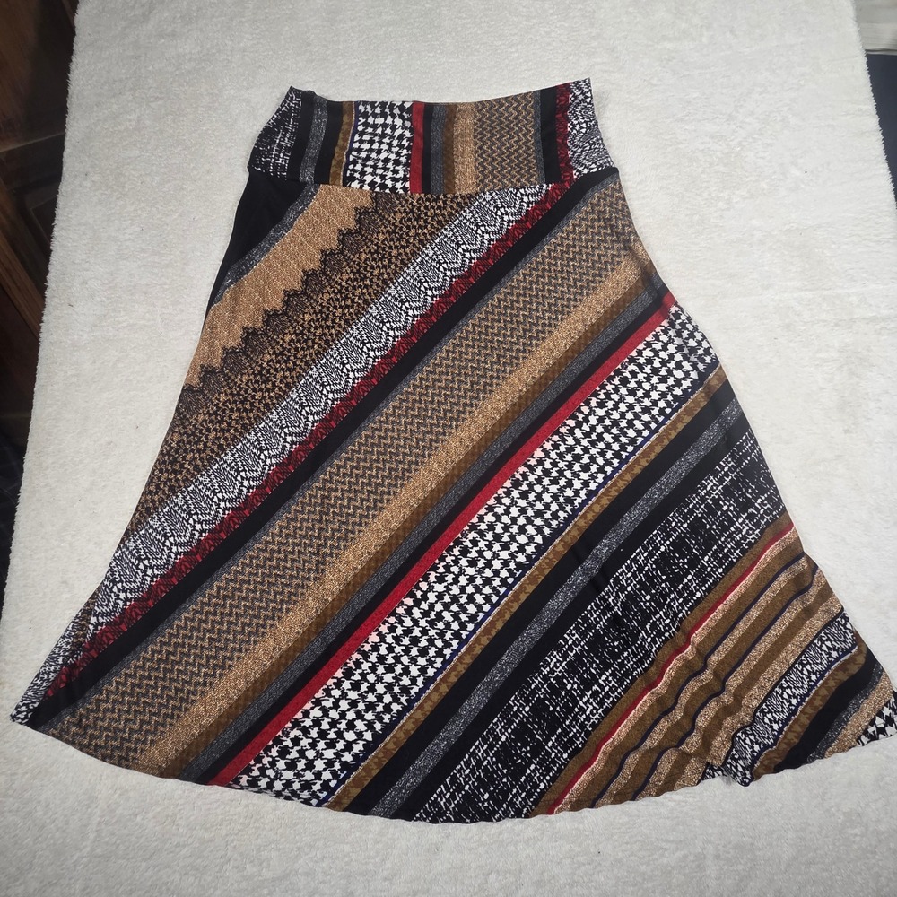 Sunny Leigh Maxi Skirt Women 1X Multicolor Mixed Print Boho A-Line Stretch